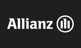 Allianz-Logo mit weißem Schriftzug und Symbol auf schwarzem Hintergrund.