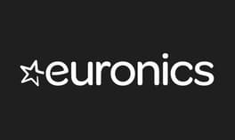 Weißes Euronics-Logo mit einem Stern als erstem Buchstaben auf schwarzem Hintergrund.